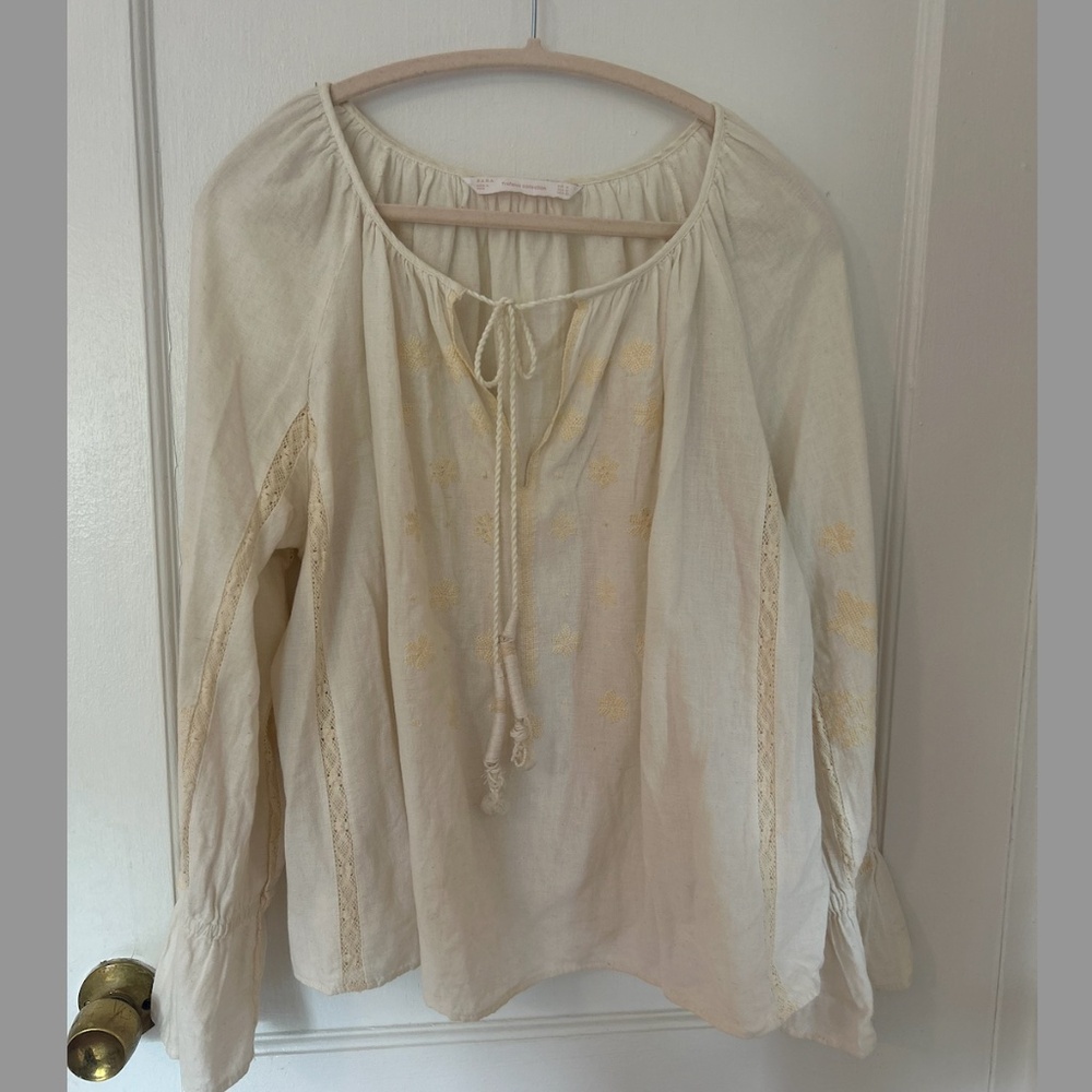 ZARA Embroidered Boho Blouse – Size M